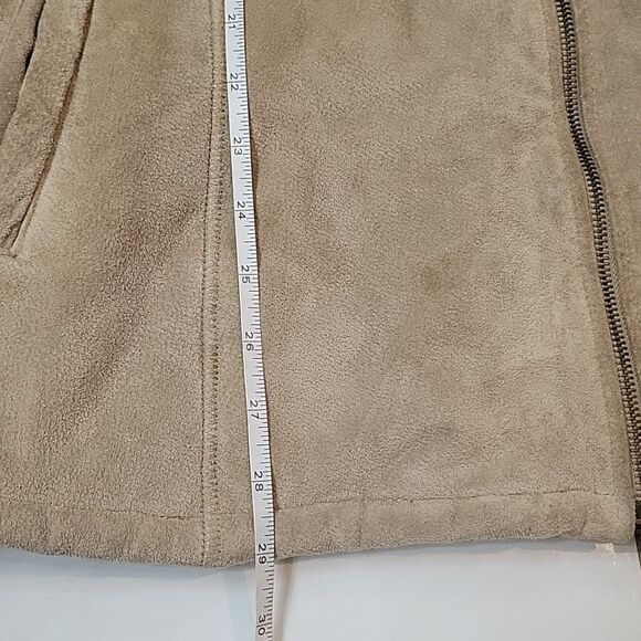 EMC Women's tan 100% leather faux fur lined jacked size XL hooded - Picture 8 of 11